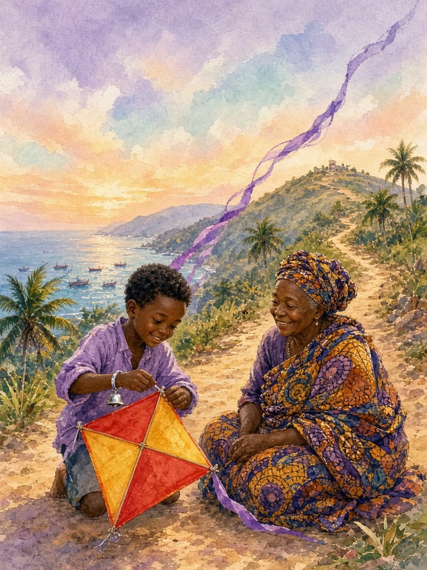 Cover illustration for Kofi's Windy Kite Chase